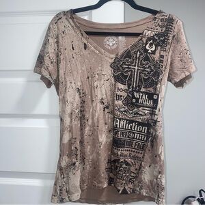 Affliction rhinestone v neck shirt size M